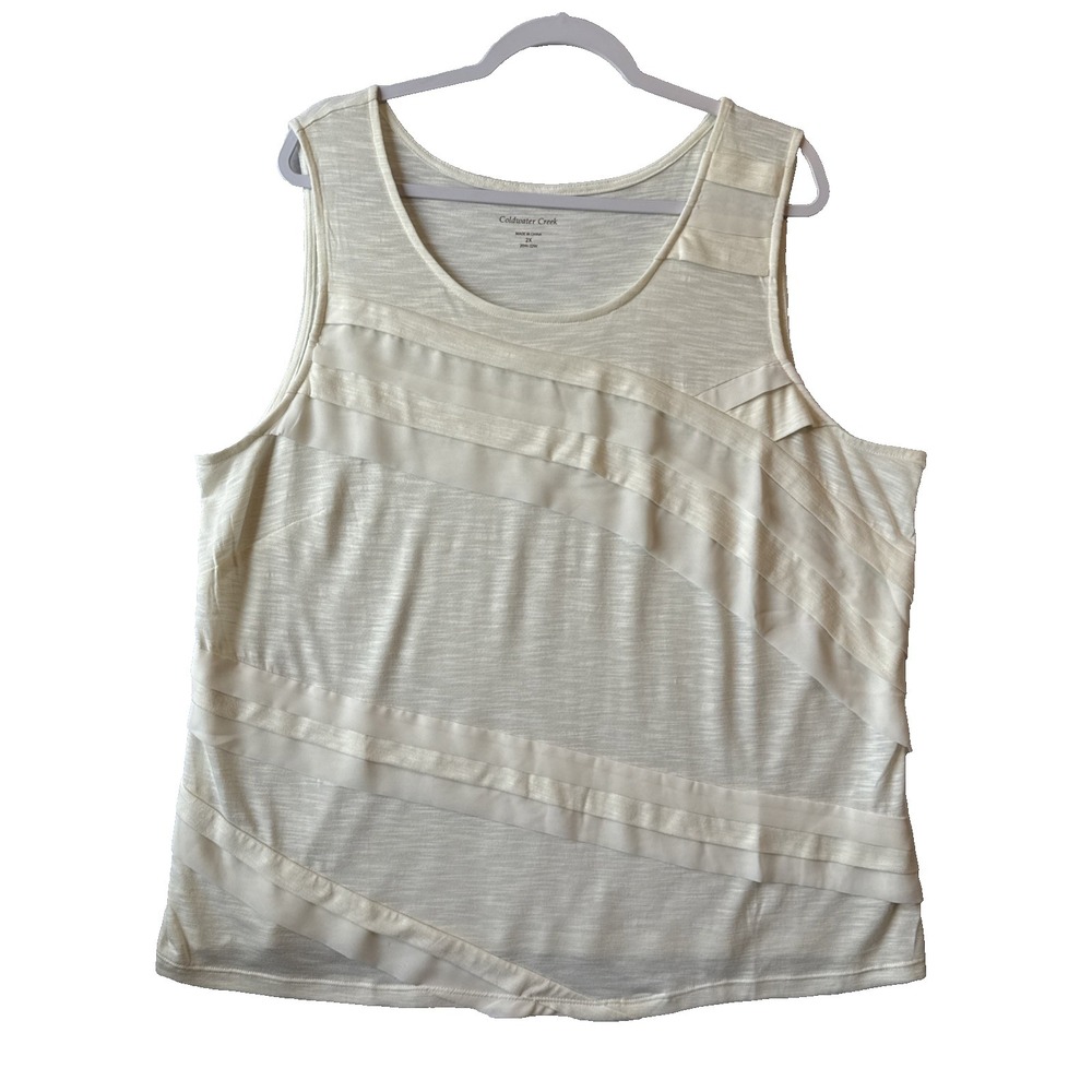 Coldwater Creek Cream Sleeveless Pleated Layer Tank Top 2X Elevated Clean Chic